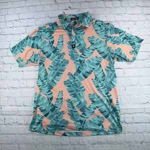 Bad Birdie Polo Shirt Mens Medium Peach Teal Tropical Stretch Athleisure Golf